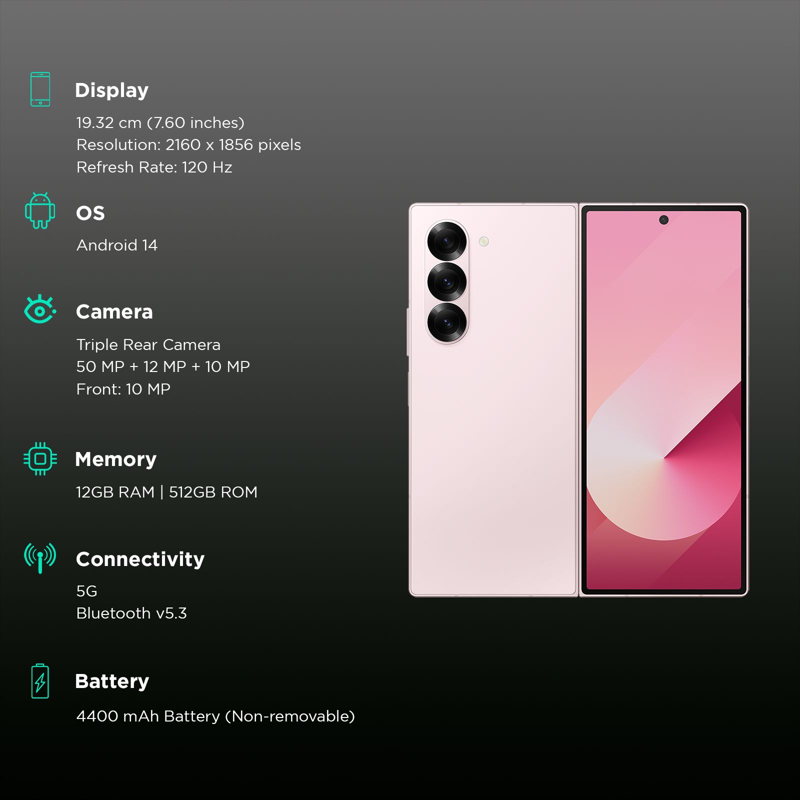 Buy SAMSUNG Galaxy Z Fold6 5G (12GB RAM, 512GB, Pink) Online - Croma